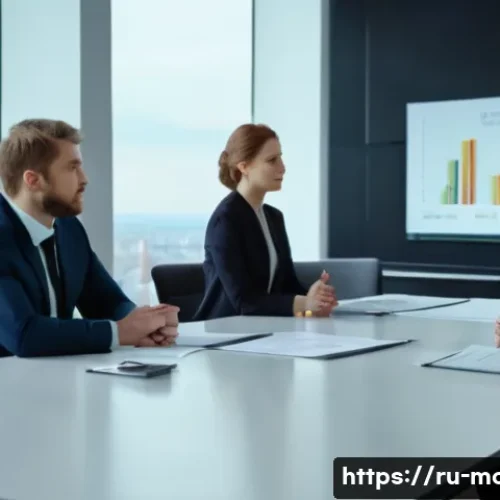 Home 30 경영컨설턴트와 협상 기술 - A professional business negotiation scene in a modern office setting with diverse Russian-speaking p...